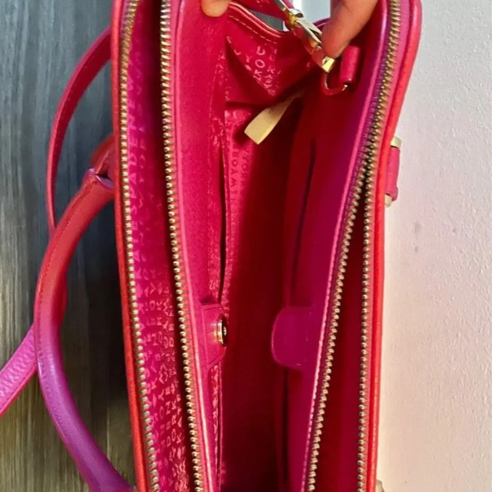 kate spade Hot Pink Pebbled Leather Satchel with Gold Hardware